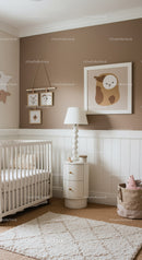 Cozy Baby Nursery with Wall Art and White Crib in Soft Neutral Tones