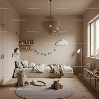Modern Children's Bedroom with Beige Walls and Playful Decor