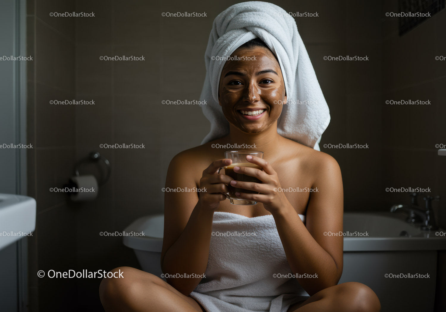 Kobieta relaksująca się herbatą ziołową po zabiegu pielęgnacyjnym w spa