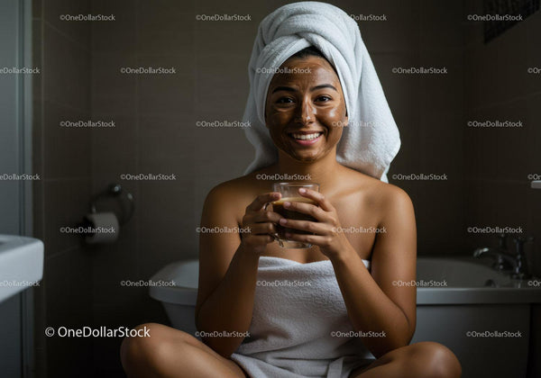 Woman Relaxing with Herbal Tea After Spa Skincare Routine