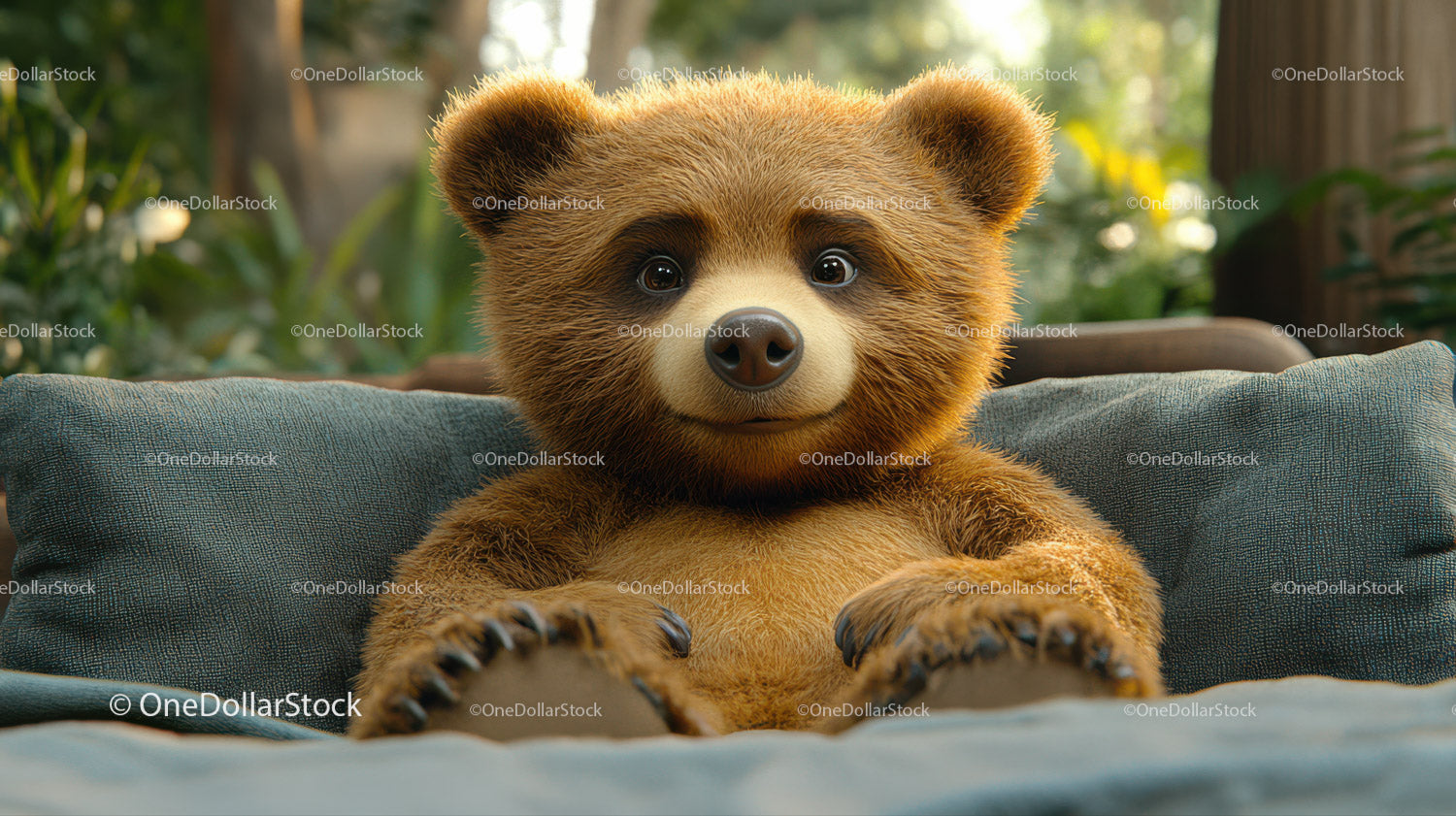 Cute Brown Bear Cub with Playful Expression in Forest Setting