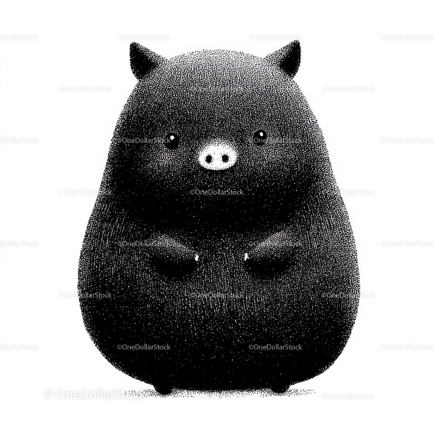 Black Pig Sculpture with Unique Textured Animal Art