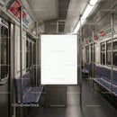 Empty subway car with illuminated advertisement panel