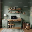Modern Children's Study Room with Green Wall and Wooden Furniture