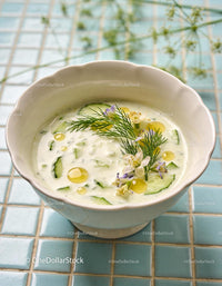 Cold Cucumber Soup with Dill and Edible Flowers