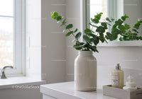 Eucalyptus Plant in White Vase on Kitchen Counter Decorative Interior