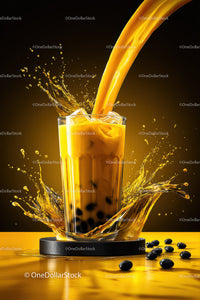 Decorative Bubble Tea with Black Tapioca Pearls and Splash Effect