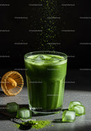 Refreshing iced matcha latte with powdered green tea