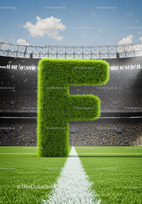 Green Grass Letter F on Football Stadium Field