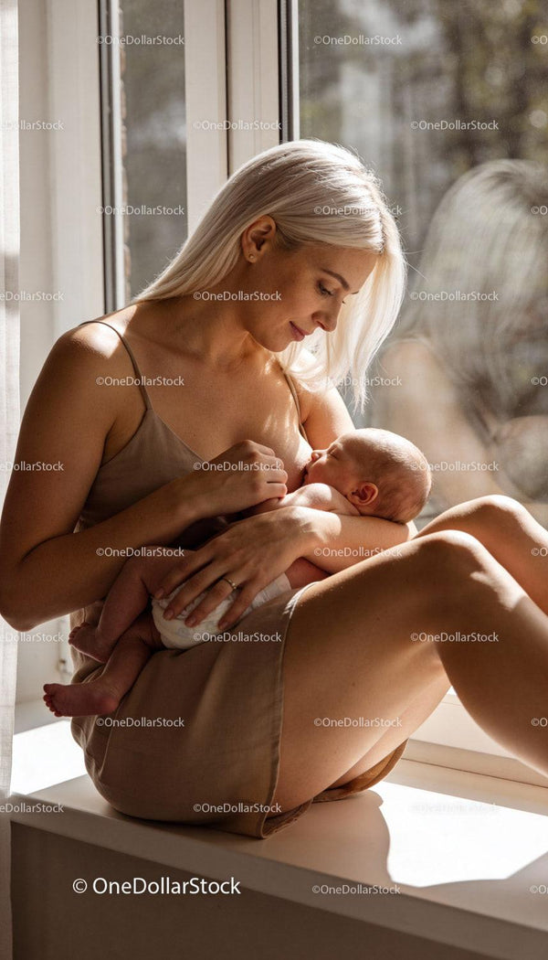 Mama Karmiąca Noworodka w Ciepłym Naturalnym Świetle
