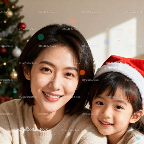 Smiling mother and child celebrating Christmas together