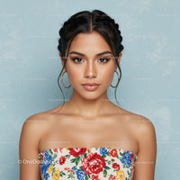 Portrait of a Young Woman in Floral Dress with Flawless Skin
