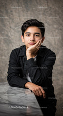 Thoughtful young man resting chin on hand