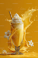 Creamy Vanilla Milkshake with Splash and Floral Details