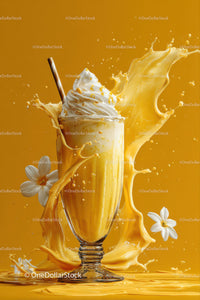 Creamy Vanilla Milkshake with Splash and Floral Details