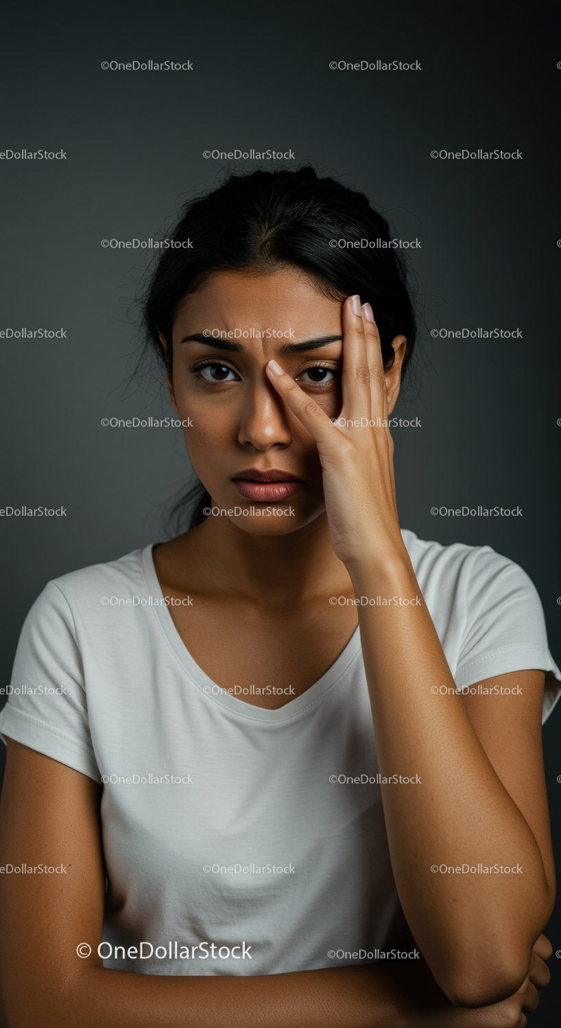 Portrait of a Thoughtful Woman with Contemplative Expression in Studio