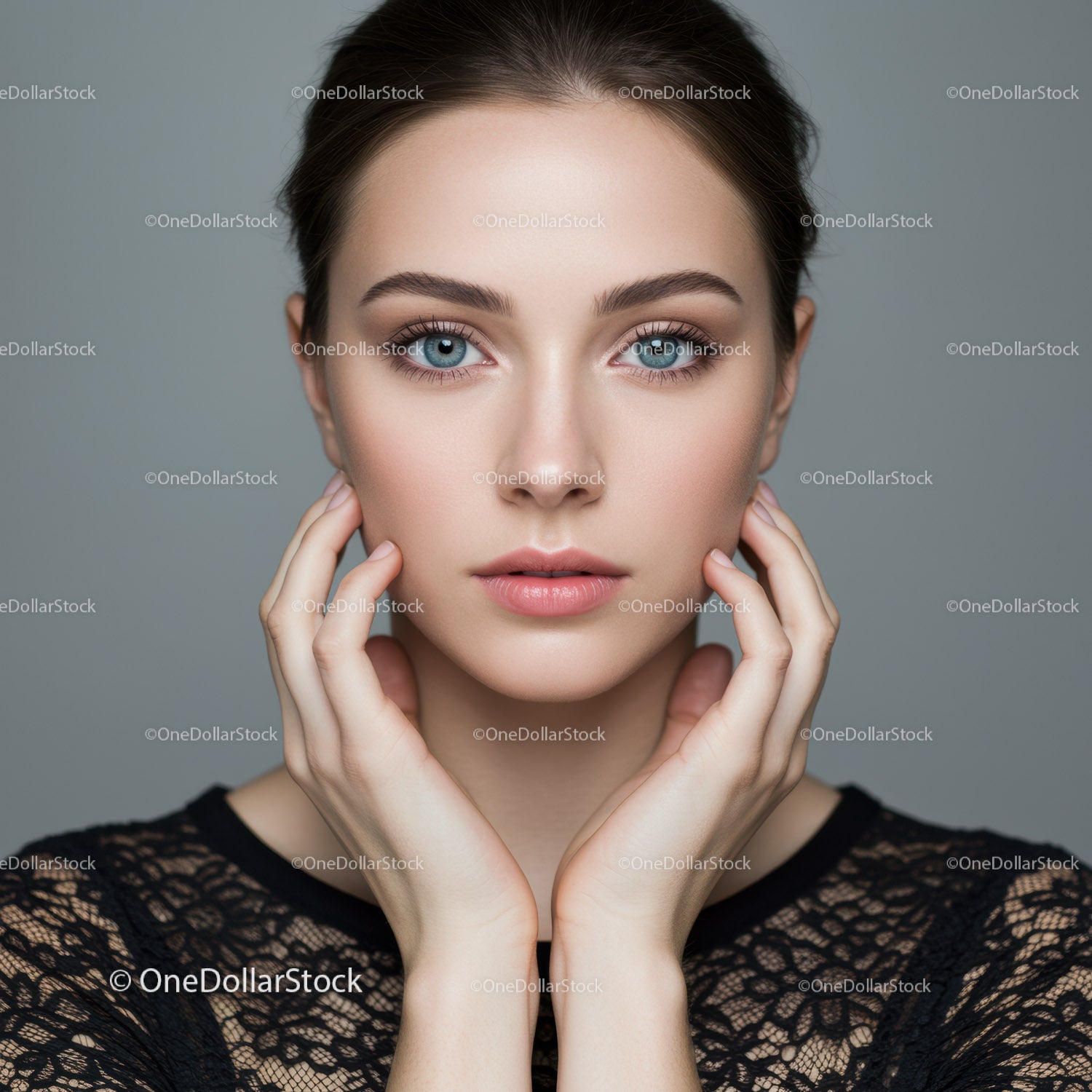 Portrait of a Beautiful Woman with Blue Eyes and Glamorous Makeup