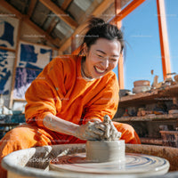 Joyful Woman Creating Handmade Pottery in Artistic Studio