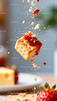 Cracker with Cream Cheese and Strawberry Jam Splash