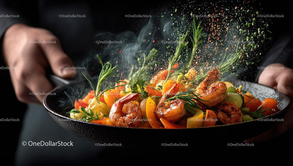 Vibrant Vegetable and Shrimp Stir-Fry with Seasoning