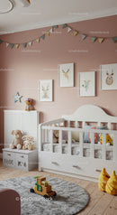 Cozy Children's Nursery with Plush Toys Animal Art and Pastel Decor