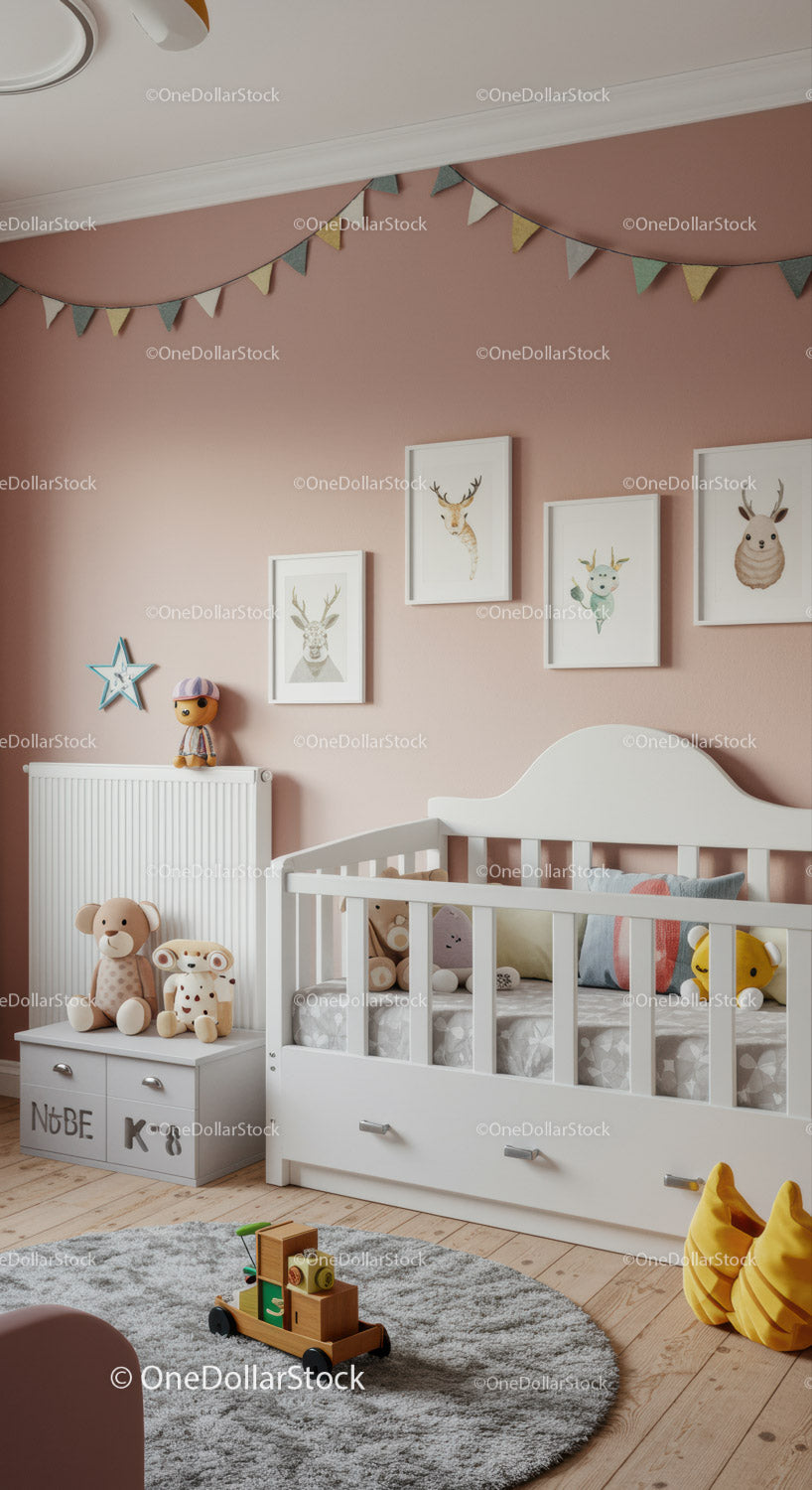 Cozy Children's Nursery with Plush Toys Animal Art and Pastel Decor