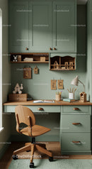 Children's Study Area with Green Cabinets and Wooden Desk