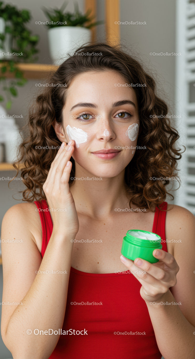 Young Woman Applying Facial Cream for Skincare Routine