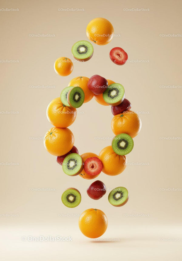 Floating Fresh Fruit Composition on Neutral Background