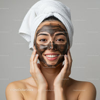 Young Woman Applying Mud Facial Mask in Spa Setting