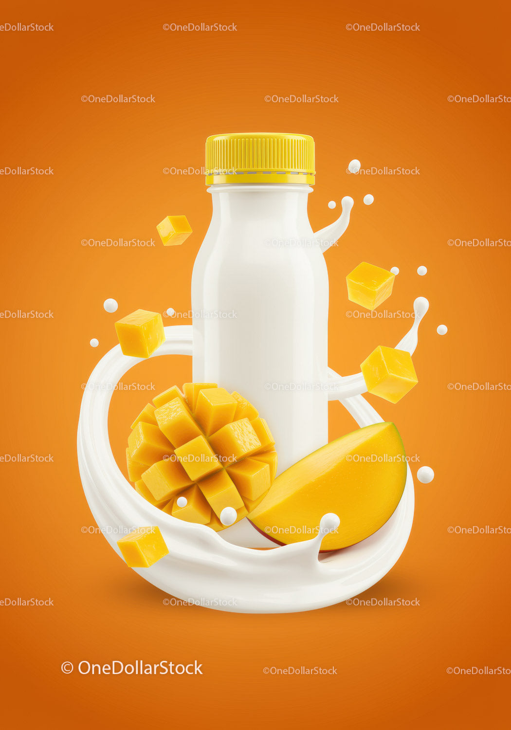 Fresh Mango Smoothie Bottle with Splashing Milk