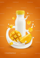 Fresh Mango Smoothie Bottle with Splashing Milk