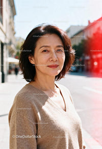Confident middle-aged woman standing on sunny street