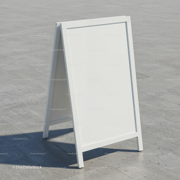 Blank White A-Frame Signboard on Concrete Ground JPG Mockup Image