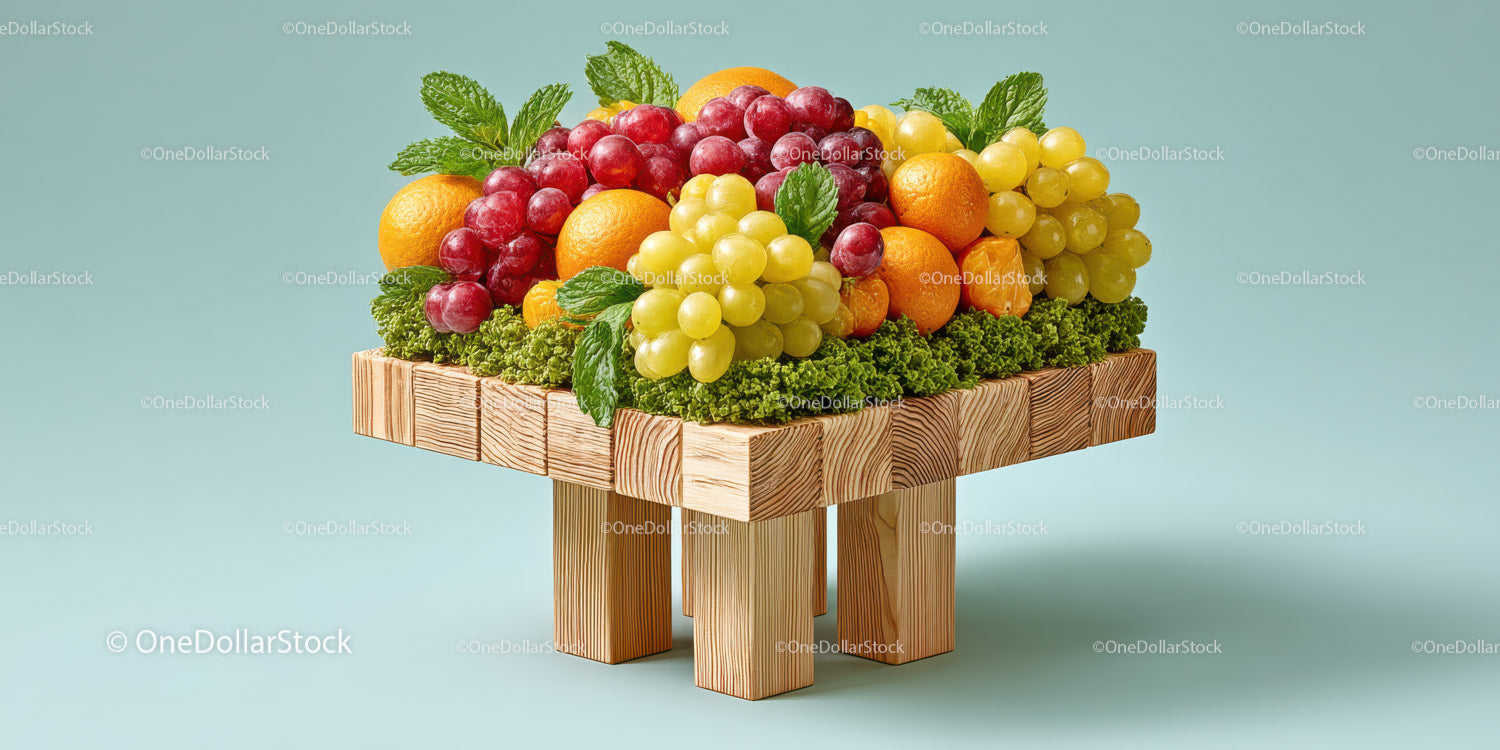Vibrant Fruit Arrangement with Grapes Oranges and Strawberries