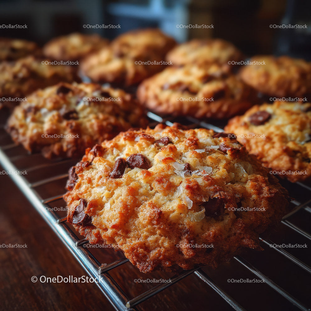 Freshly Baked Chocolate Chip Cookies on Cooling Rack