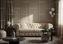 Cozy beige sofa in elegant living room interior