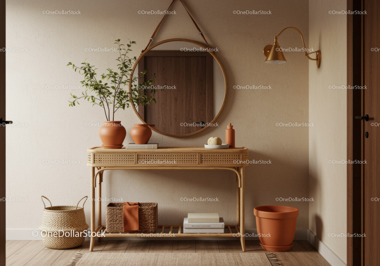 Cozy entryway with natural textures and warm accents