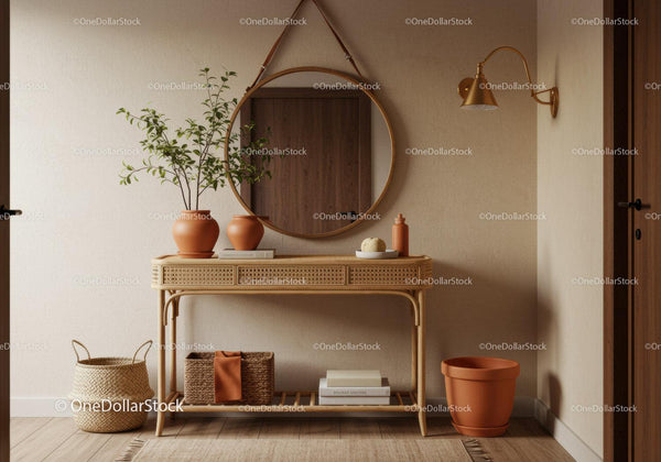 Cozy entryway with natural textures and warm accents