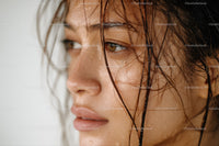 Close-up of a Woman with Wet Hair and Brown Eyes