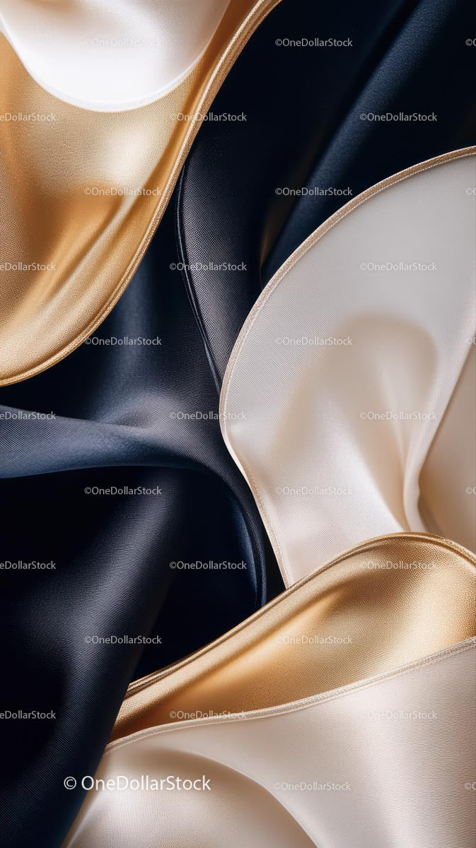 Elegant Satin Fabric Close-Up with Gold and Black Tones