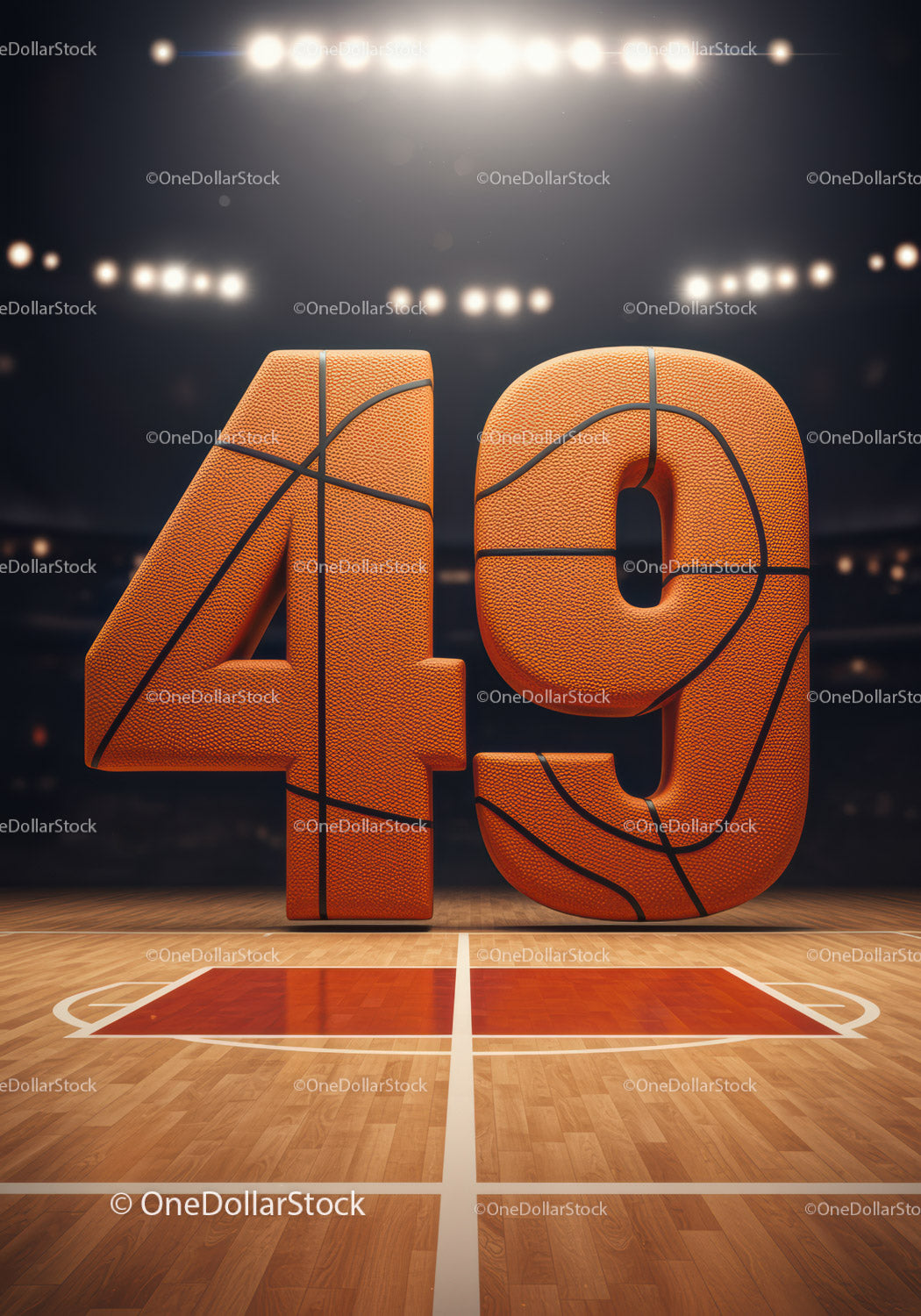 Basketball Texture Numbers Displayed on Court Floor
