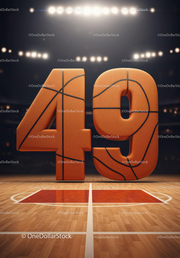 Basketball Texture Numbers Displayed on Court Floor