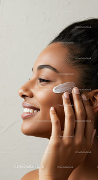 Woman Applying Facial Cream for Beautiful Skin