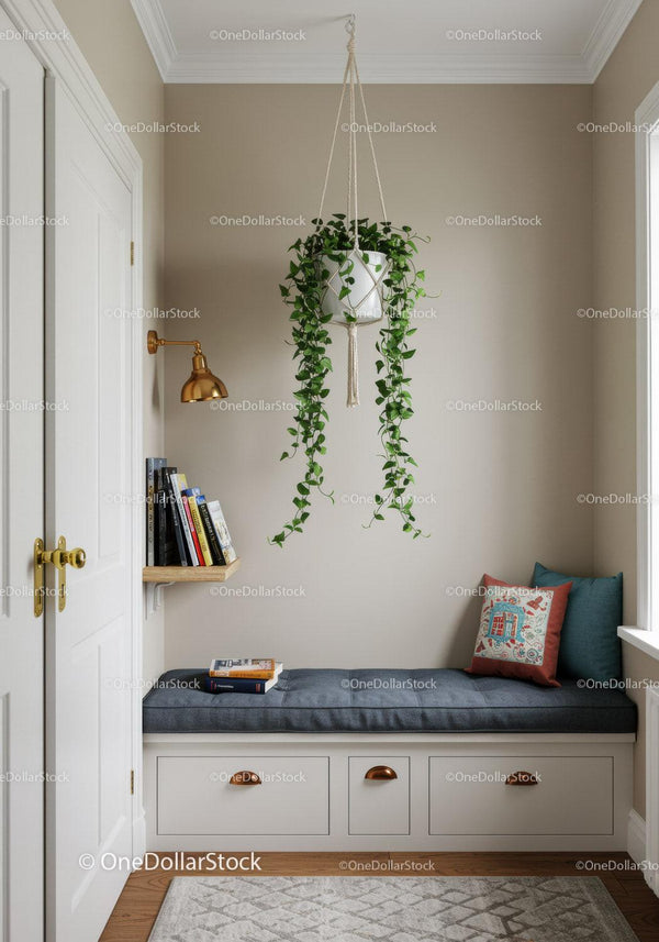 Indoor Hanging Plant in Cozy Corner with Window Sunlight