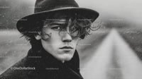 Monochrome Portrait of a Young Man in Rain with Intense Expression