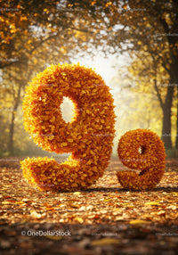Autumn Numbers 9 and 9 Made of Orange Leaves
