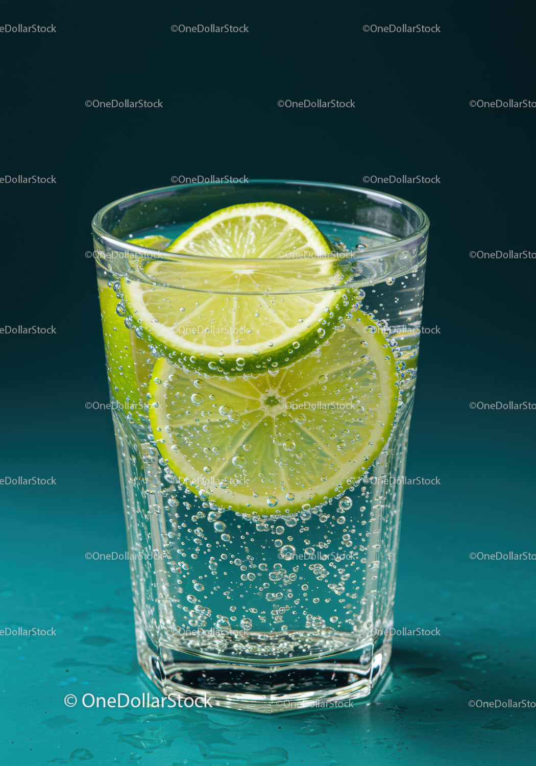 Refreshing Sparkling Water with Lime Slices in Glass