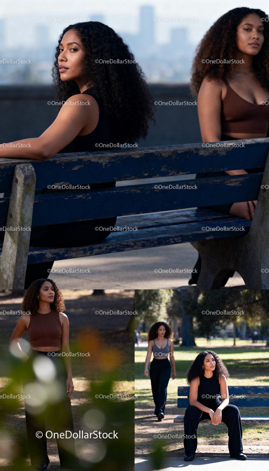 Confident women enjoying a sunny urban park day