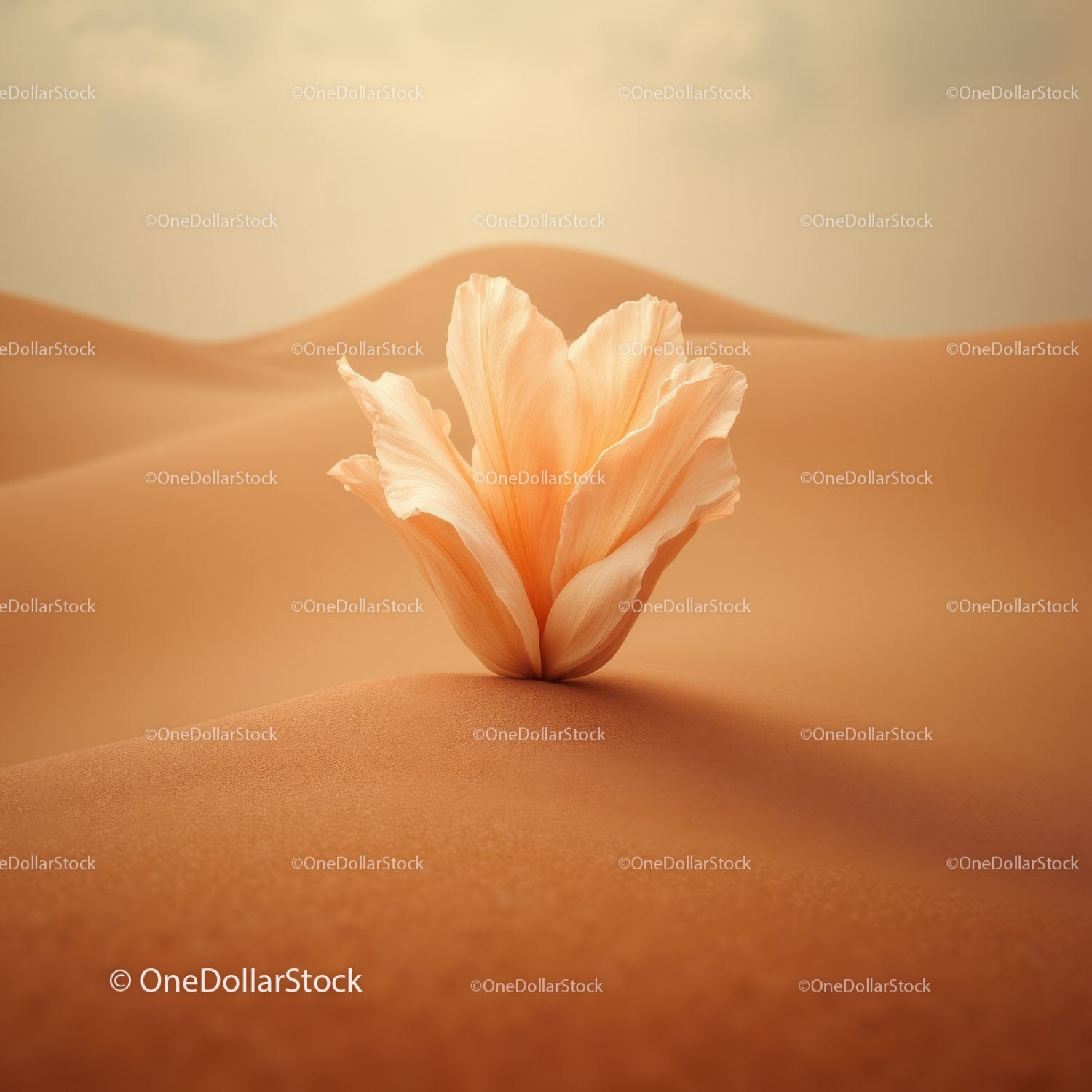 Delicate flower blooming alone in vast desert sand